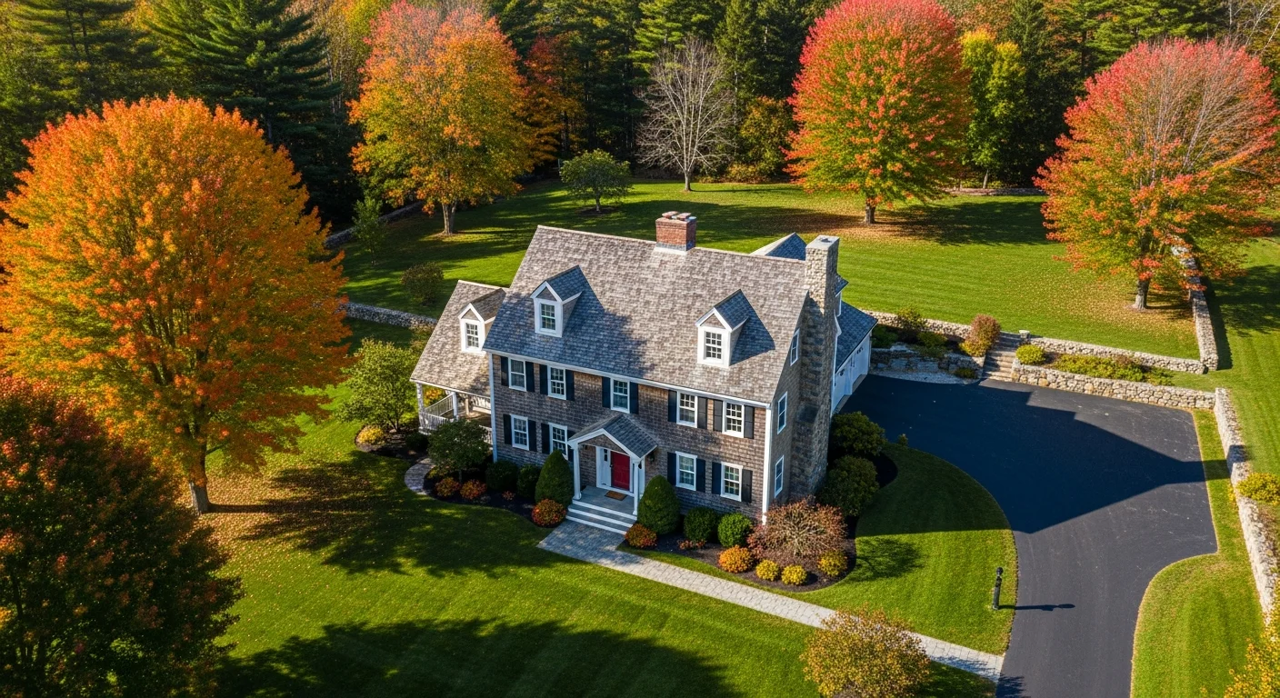Aerial drone photo of a New England property for professional drone services