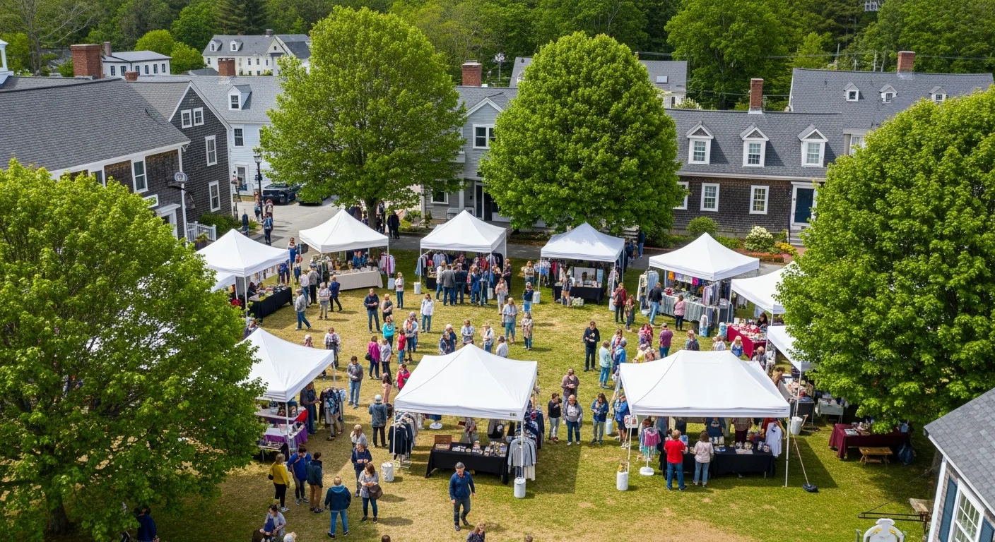 Aerial drone coverage of an outdoor local event and surrounding area
