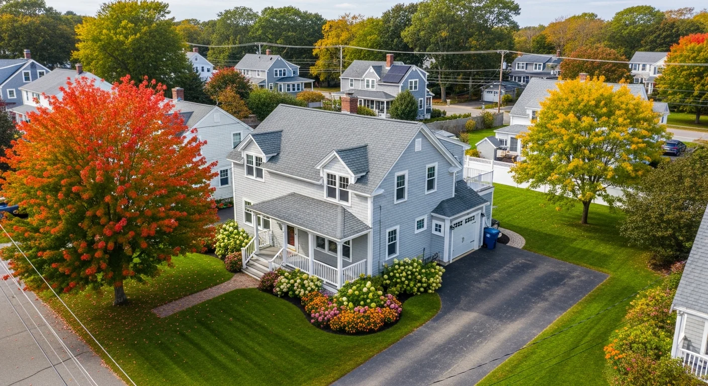 Real estate drone photography showing a home, yard, and surrounding property